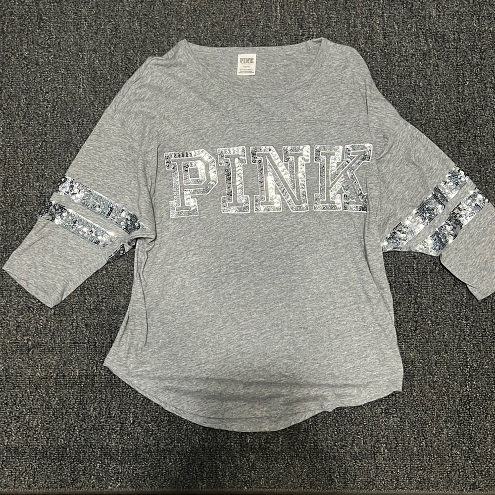 PINK grey sequin shirt medium